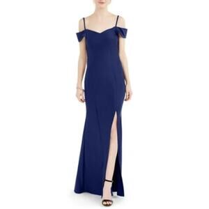 Nightway Blue Evening Gown Backless Cold Shoulder Formal Column Dress Size 6